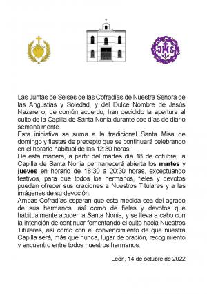 Apertura al culto de la Capilla de Santa Nonia